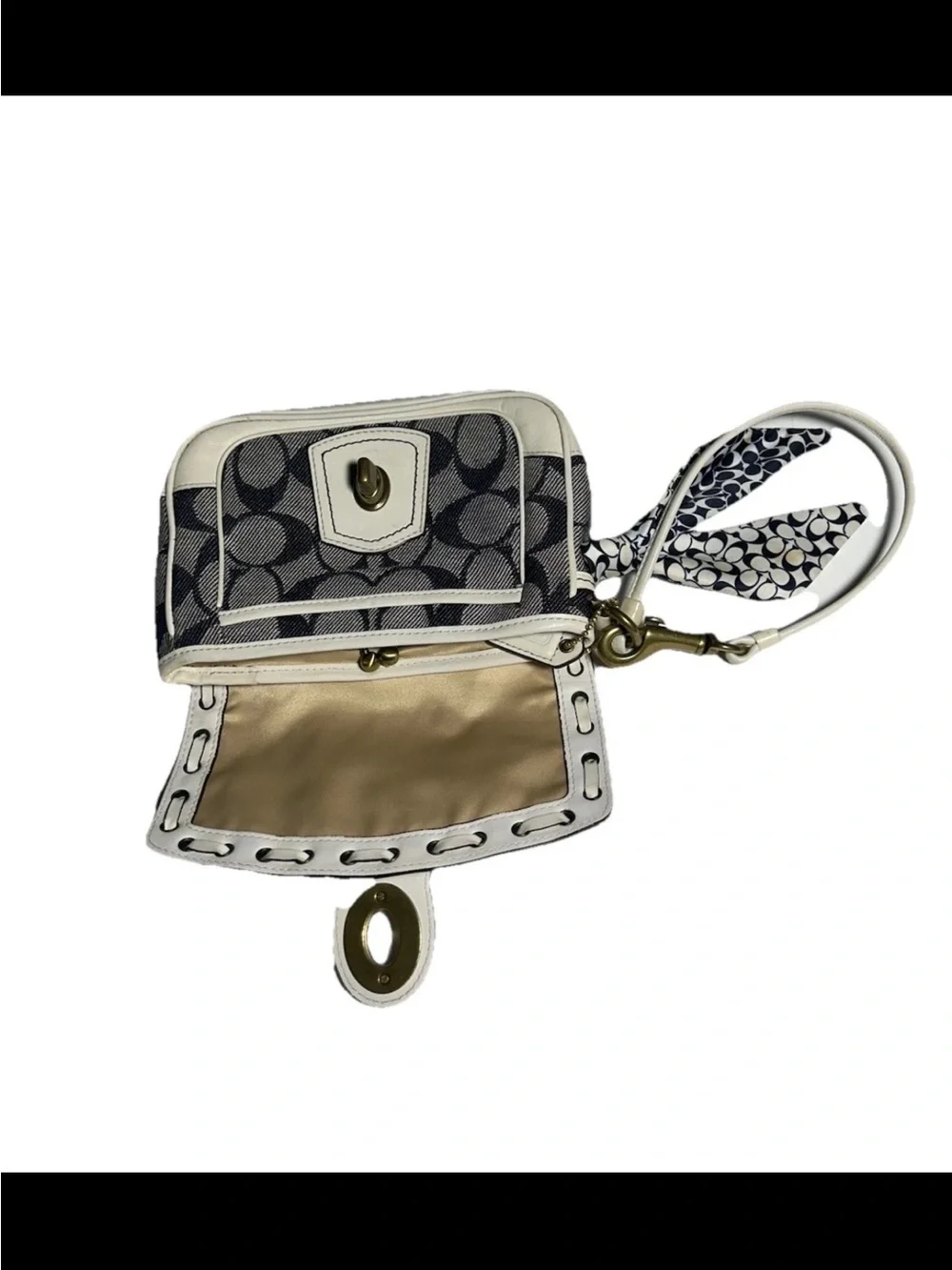 Coach Legacy Demi Bag, Signature Denim, White Laced Leather/Trim, Scarf Accent